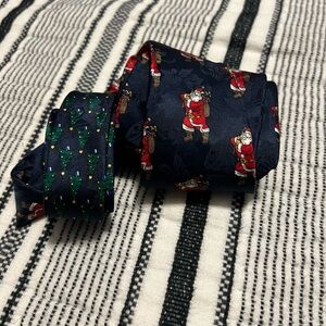 Navy Santa and Christmas Tree Patterned Tie